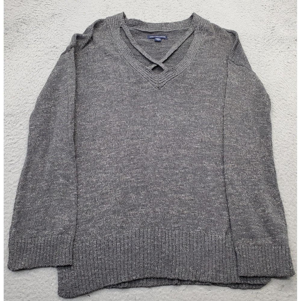 American Eagle Outfitters Sweater Women M Gray Raglan Sleeve Slit Strappy V Neck